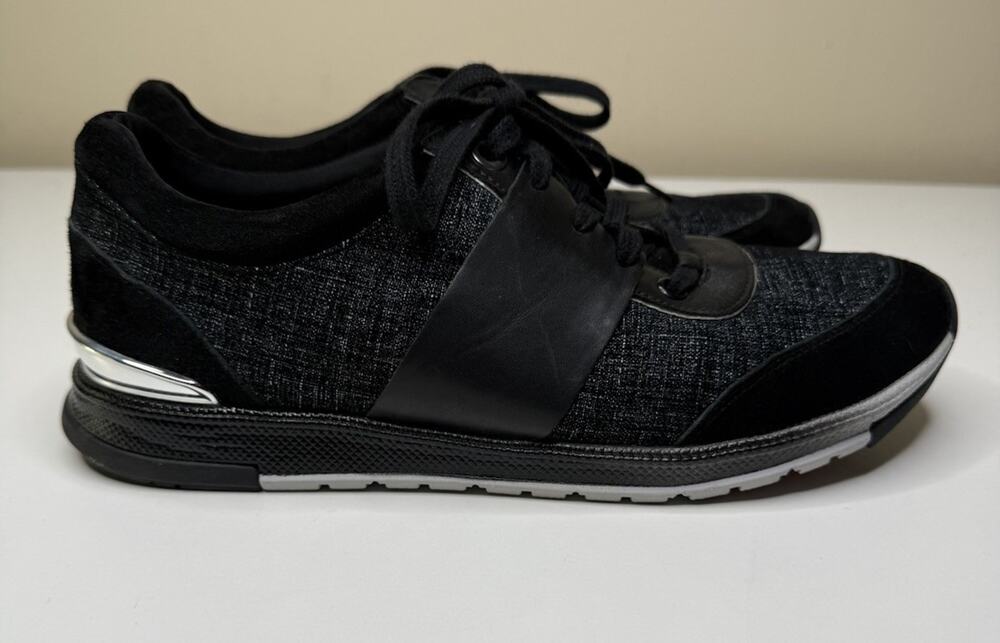 Foot Petal Blair Fashion Jogger Sneaker Womens 9.5 Black Leather Suede Low Shoe